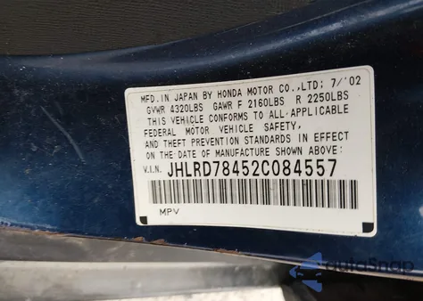 2002 Honda Cr-V Lx from USA, damaged, VIN JHLRD78452C084557